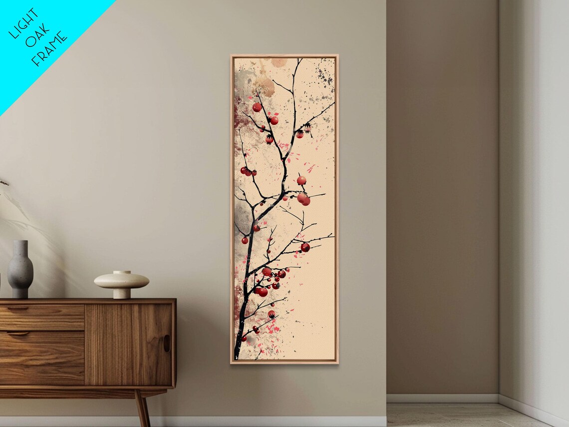 Minimalist Red Berry Branch Ukiyo E Ink Wash Japanese Poster - Image 5