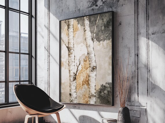 Ready To Hang Birch Tree Forest Painting Print Aspen Trees Painting Wall Art Wabi Sabi Modern Home Decor Minimalist Wabi Sabi Painting