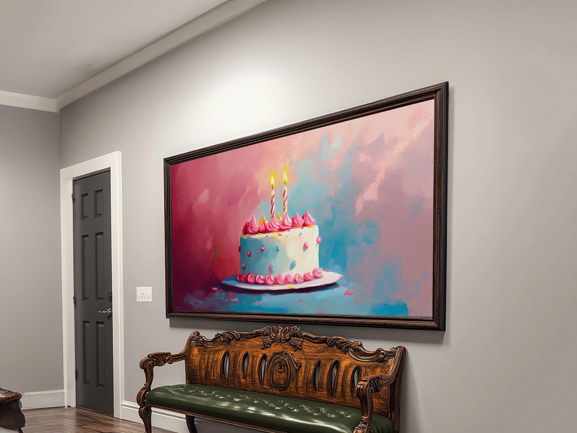 Pink Birthday Cake With Lit Candles Painting Preppy Kitchen Poster - Image 5