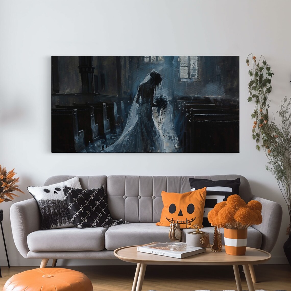 Ghostly Bride In Dark Church Aisle Dark Academia Oil Painting Poster