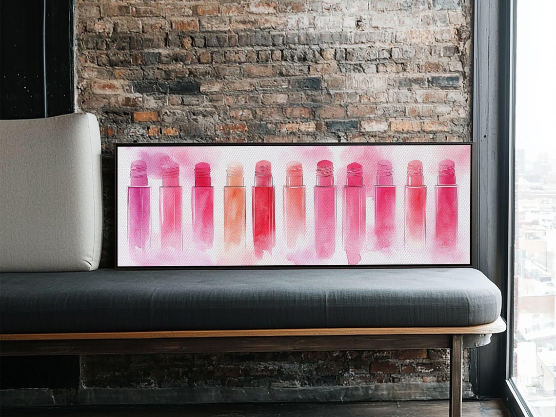 Pink Lip Gloss Collection Abstract Feminine Boho Dorm Wall Art Print