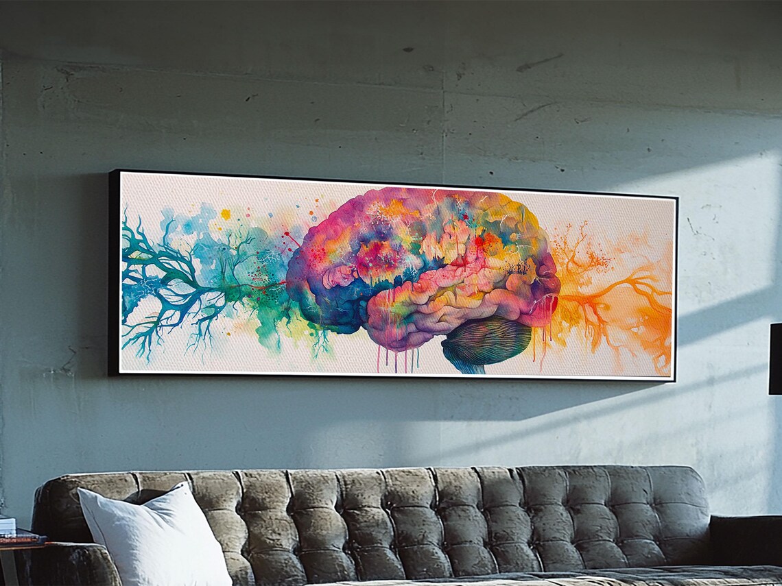 Colorful Brain Framed Print Science Art Therapy Art Modern Art Above Sofa Living Room Wall Decor Thoughtful Gift For Her - Image 2