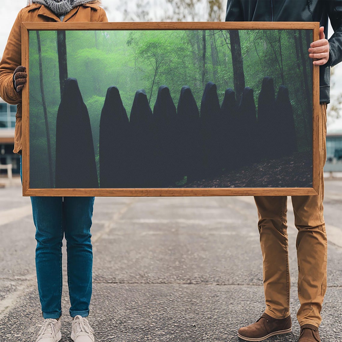 Hooded Cult Figures Standing In Misty Green Forest Halloween Poster - Image 3