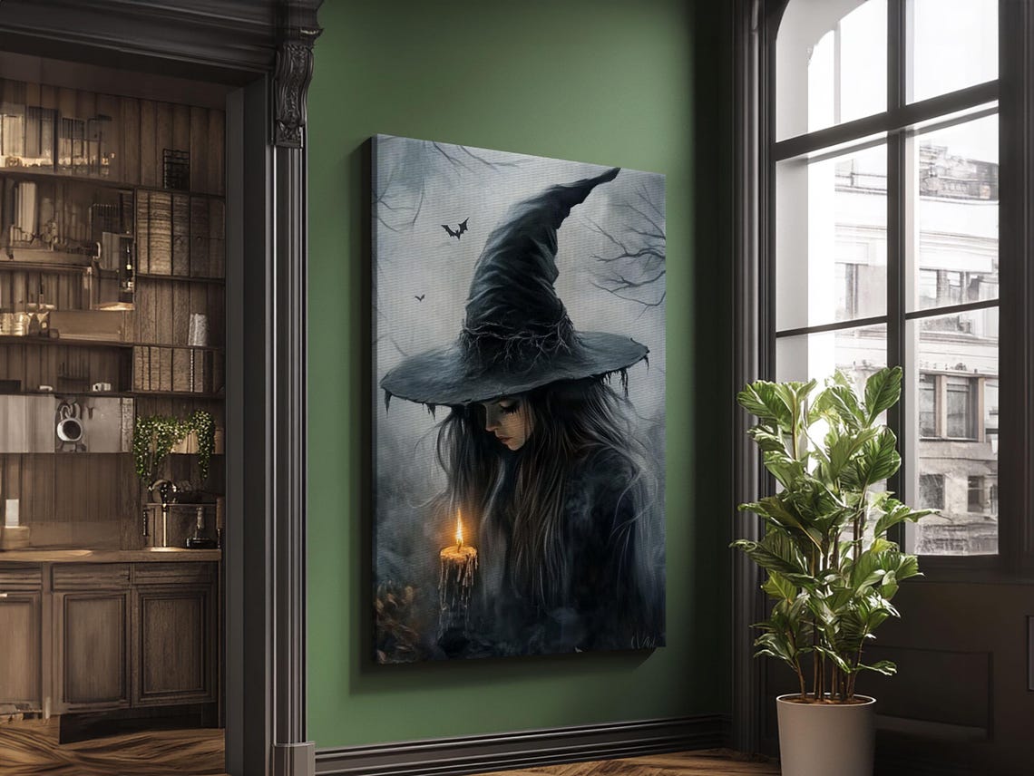 Gothic Witch Holding Candle Dark Academia Halloween Art Print - Image 6