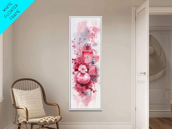 Pink Perfume Bottles Watercolor Painting Floral Fragrance Vertical Art Poster