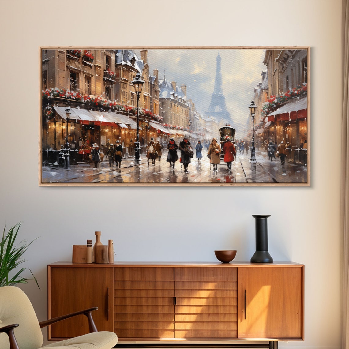 Paris In The Snow Eiffel Tower Christmas Street Scene Poster - Image 6