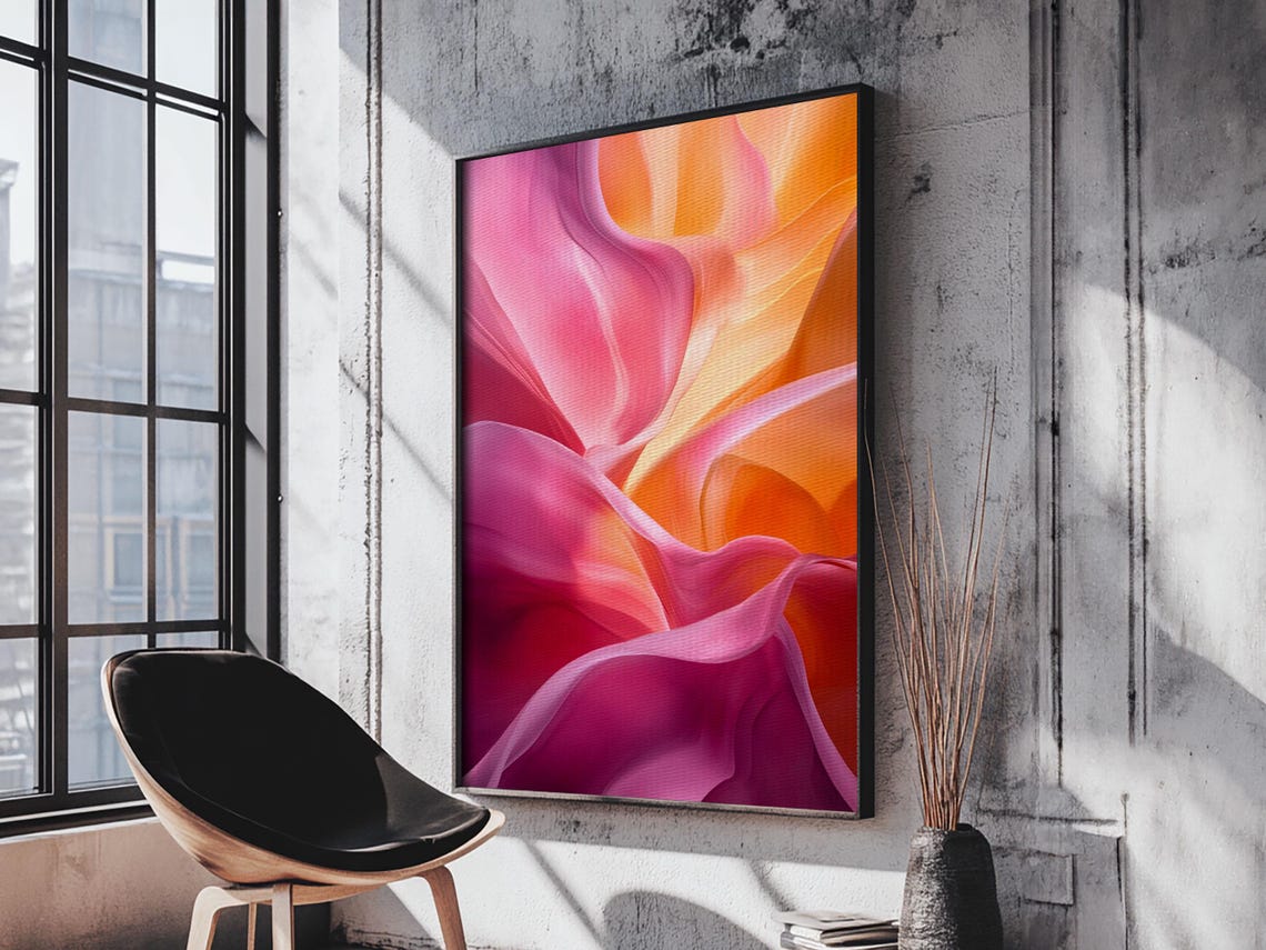 Pink Orange Silk Flow Fluid Abstract Dreamy Elegant Wall Art Poster - Image 2