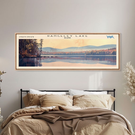 Rangeley Lake Maine Framed Print Lake House Decor Wall Art Panoramic Travel Poster Scenic Wall Art Bedroom Decor