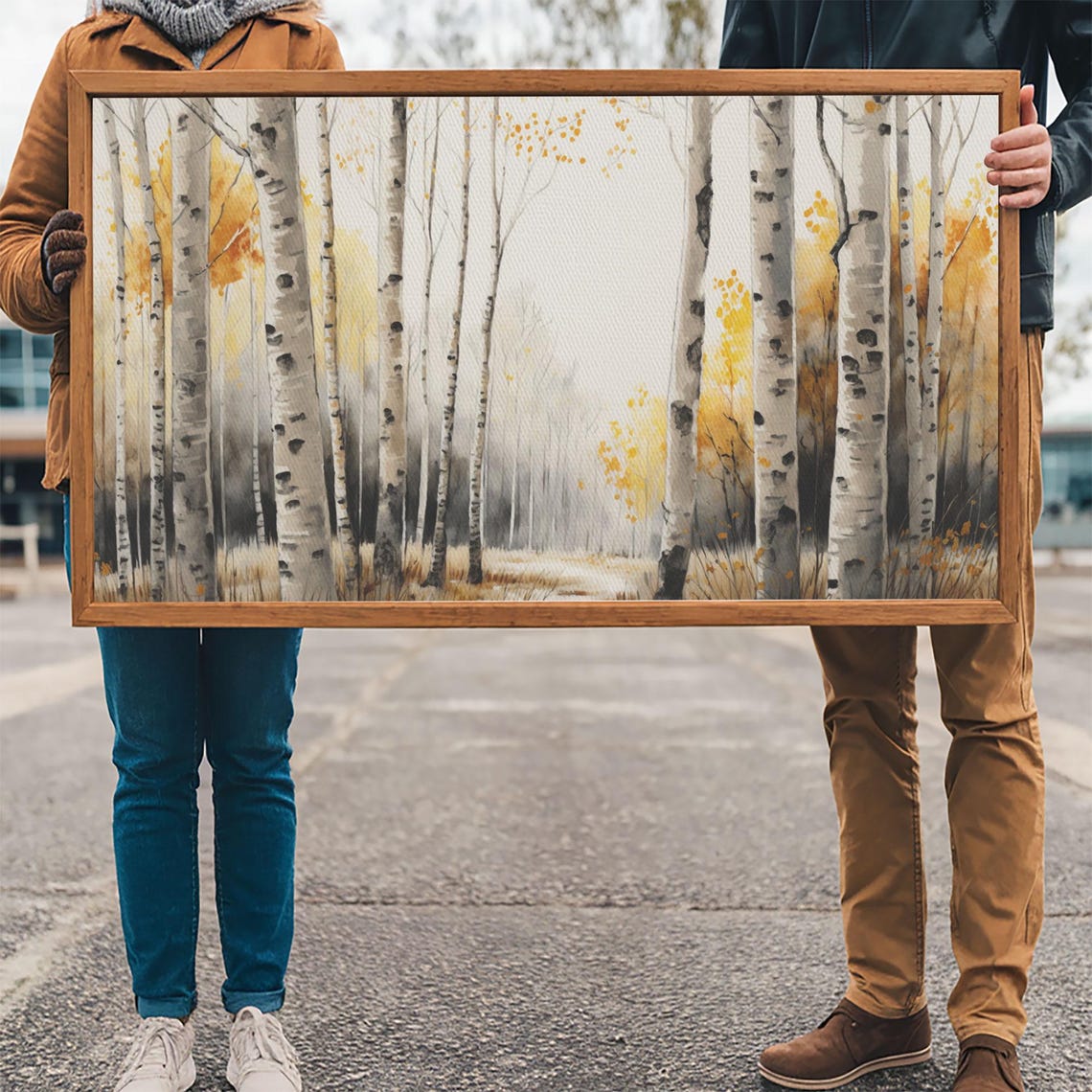 Abstract Birch Trees Watercolor Tall White Trunks Golden Autumn Poster - Image 3