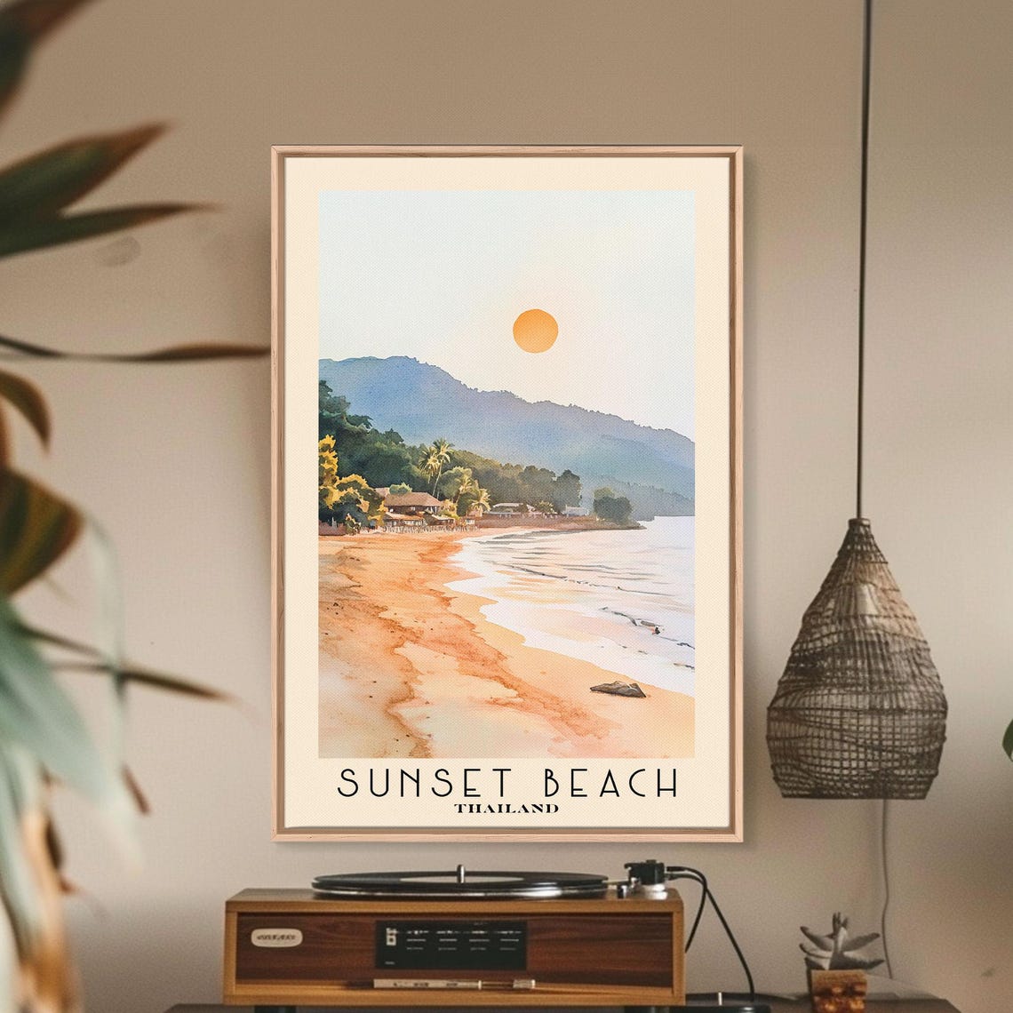 Sunset Beach Thailand Orange Sun Golden Shore Mountain View Poster - Image 2