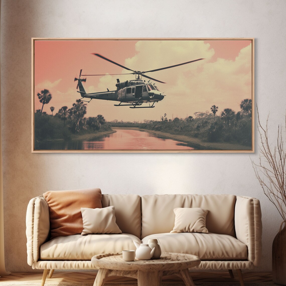 Vaporwave Huey Helicopter Over Vietnam Art Print - Image 4