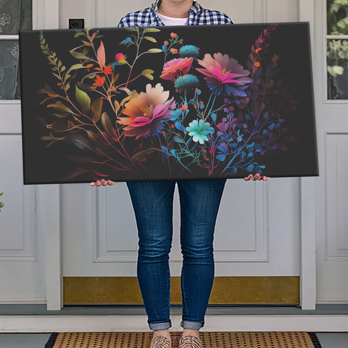 Wildflowers On Black Background Colorful Floral Watercolor Moody Print - Image 4