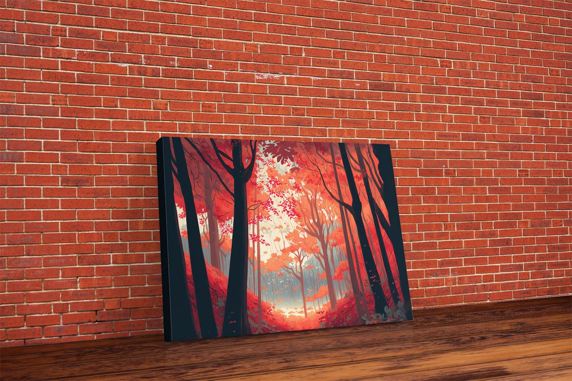 Red Autumn Forest Fiery Orange Foliage Dark Trees Fall Wall Art Poster - Image 6