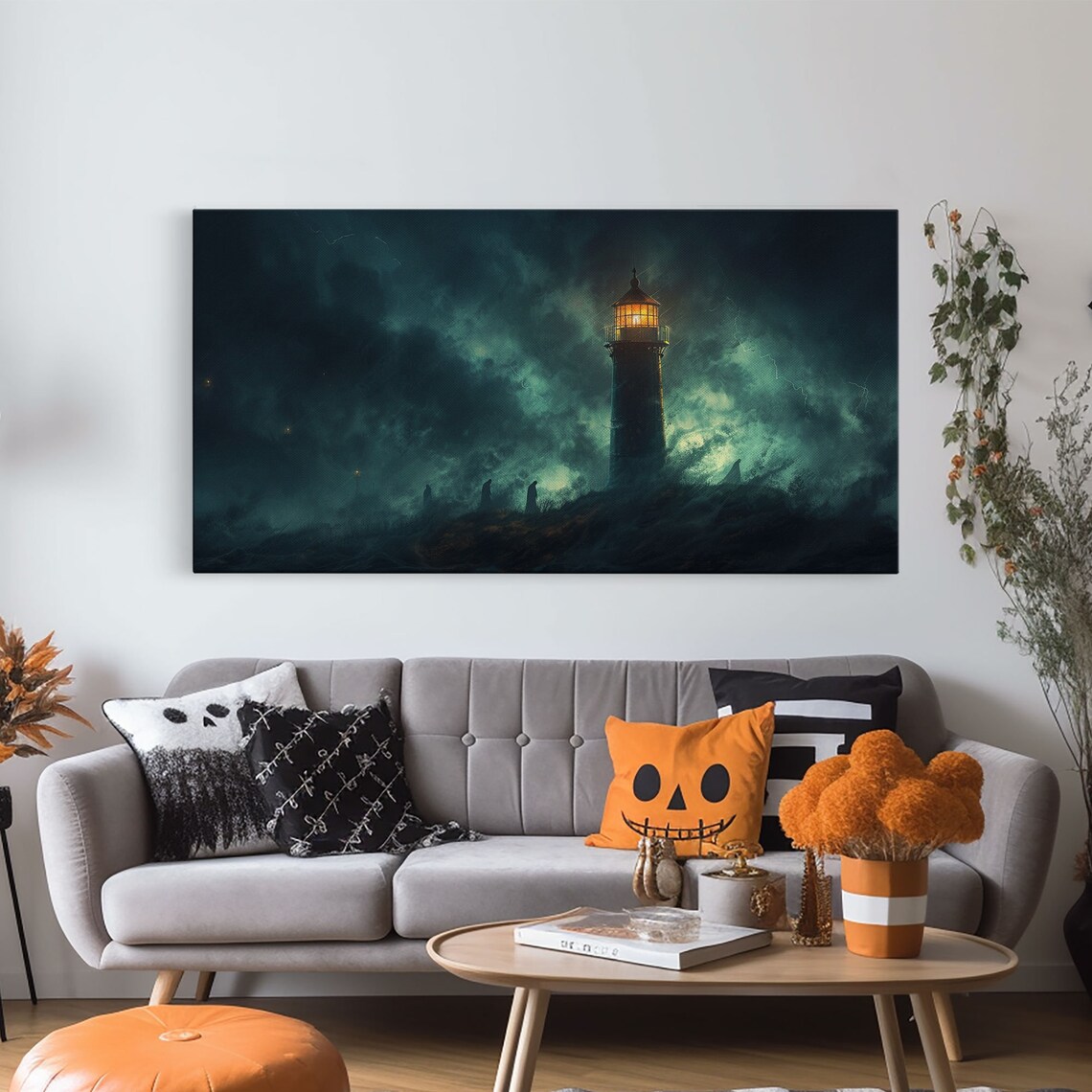 Haunted Lighthouse In Stormy Night Sea Spooky Halloween Art Print - Image 5