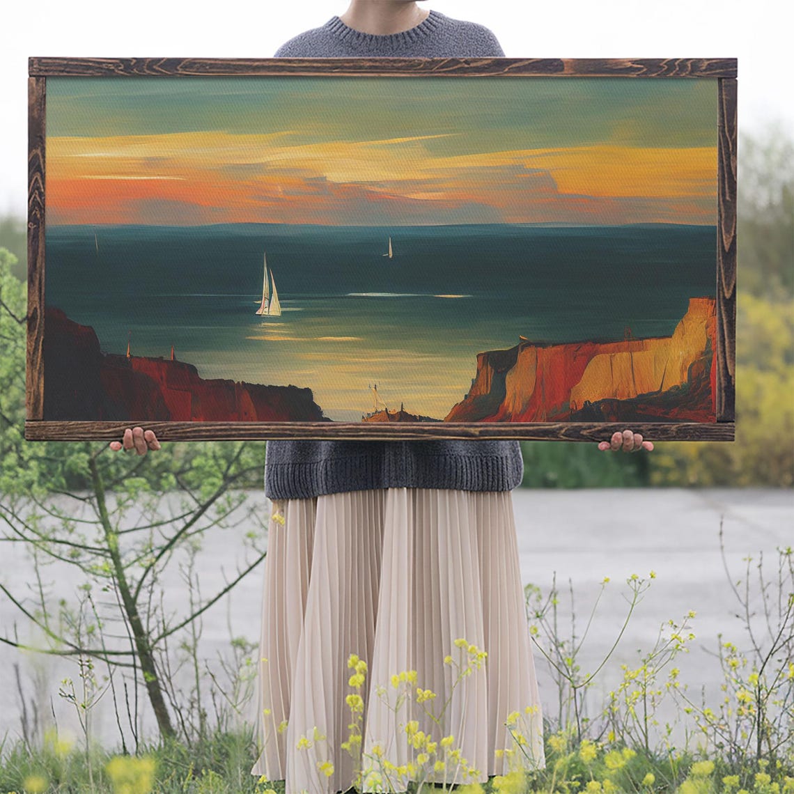 Print Of Sail Boats On The Ocean Sailing At Sunset Cool Lakehouse Art Living Room Wall Art Sailboats Watercolor - Image 2