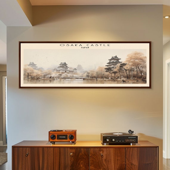 Osaka Castle Travel Print Wall Art Panoramic Travel Poster Retro Style Home Decor Wall Hanging Travel Gift Idea