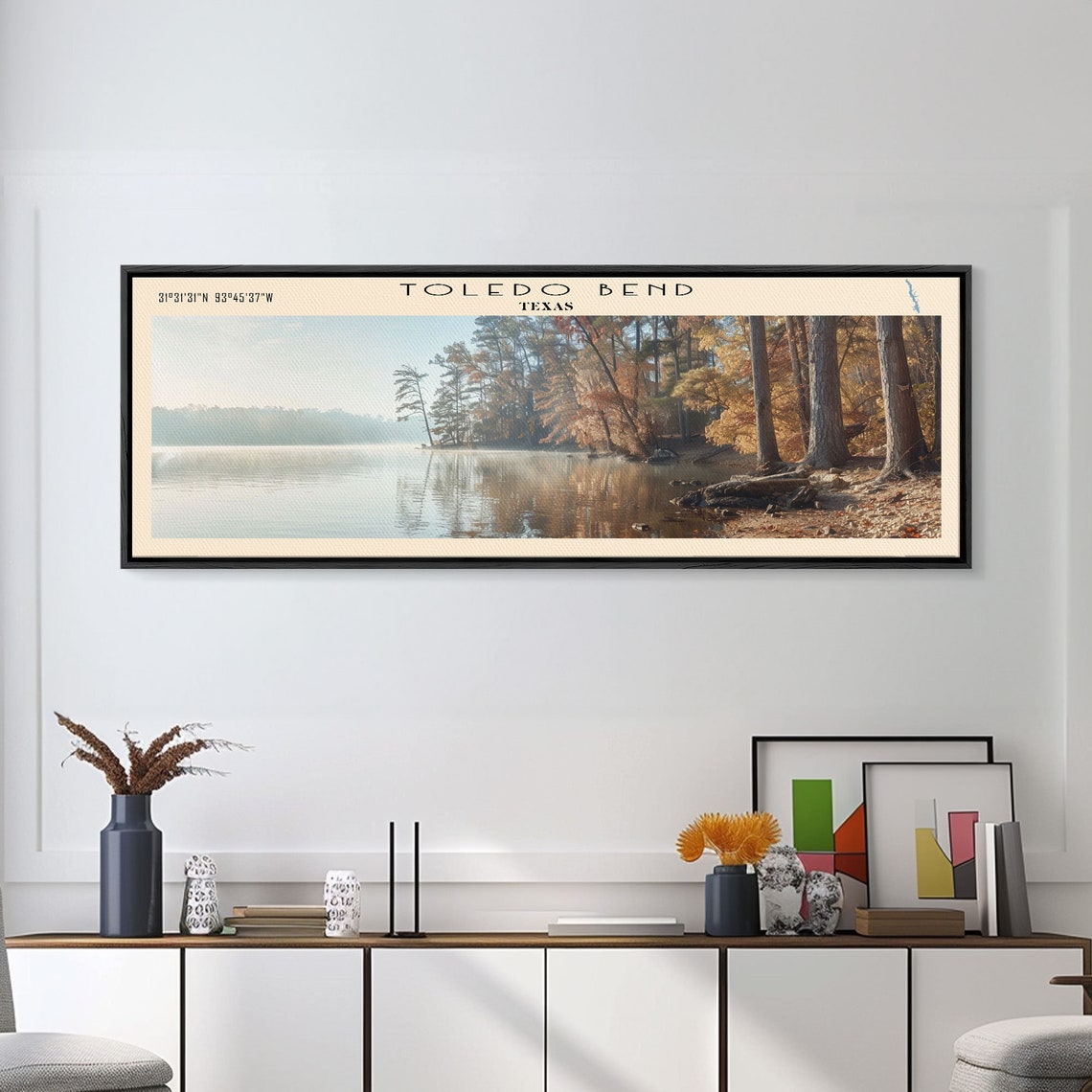 Toledo Bend Texas Panoramic Misty Morning Pines Reflection Poster - Image 4