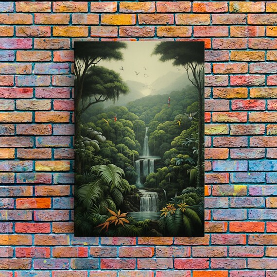 Jungle Wall Art Waterfalls Art Nature Wall Art Trees Art Print Print Wall Art Vertical Art Lake House Wall Art Indie Room Art