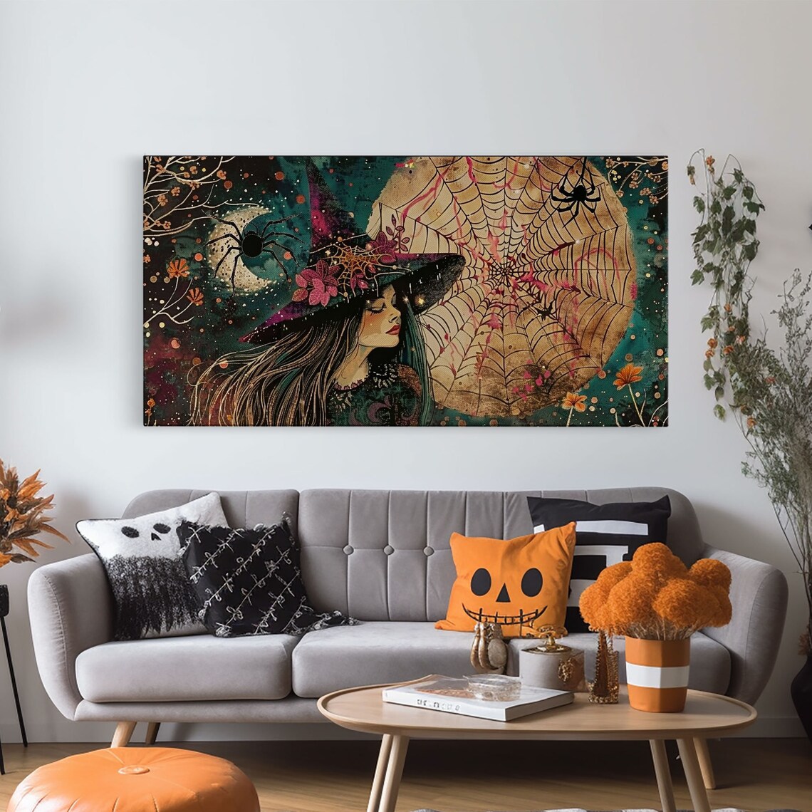 Cottagecore Witch Spider Web Moon Spiders Portrait Spooky Halloween Wall Art - Image 5