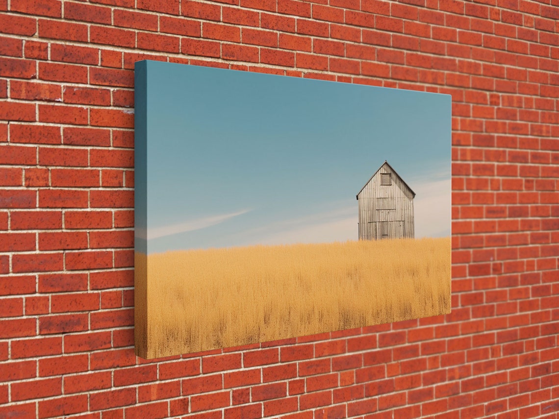 Lone White Barn Golden Wheat Field Minimalist Rural Country Poster - Image 2