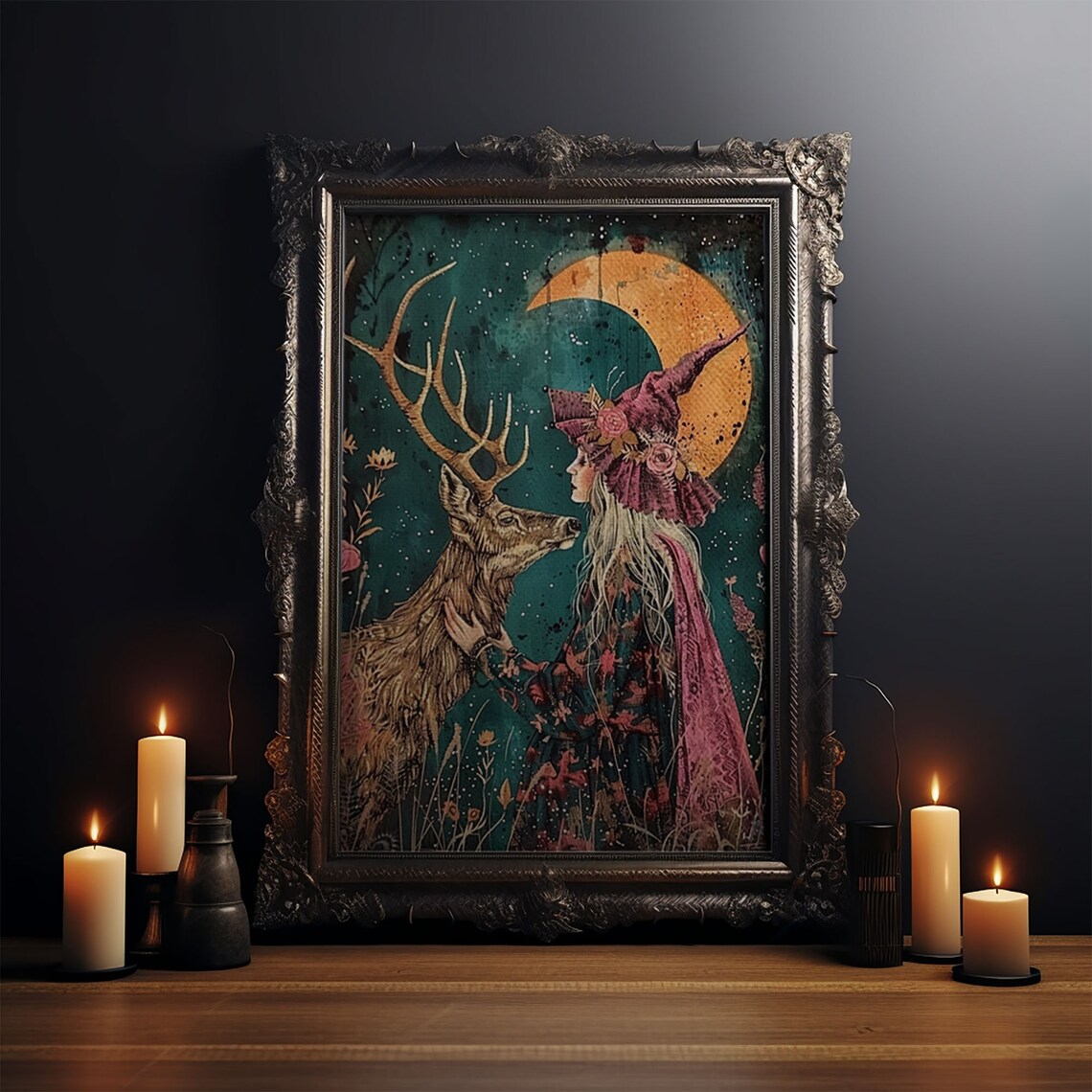 Gothic Witch With Turtle, Dark Forest Art Print - Image 4