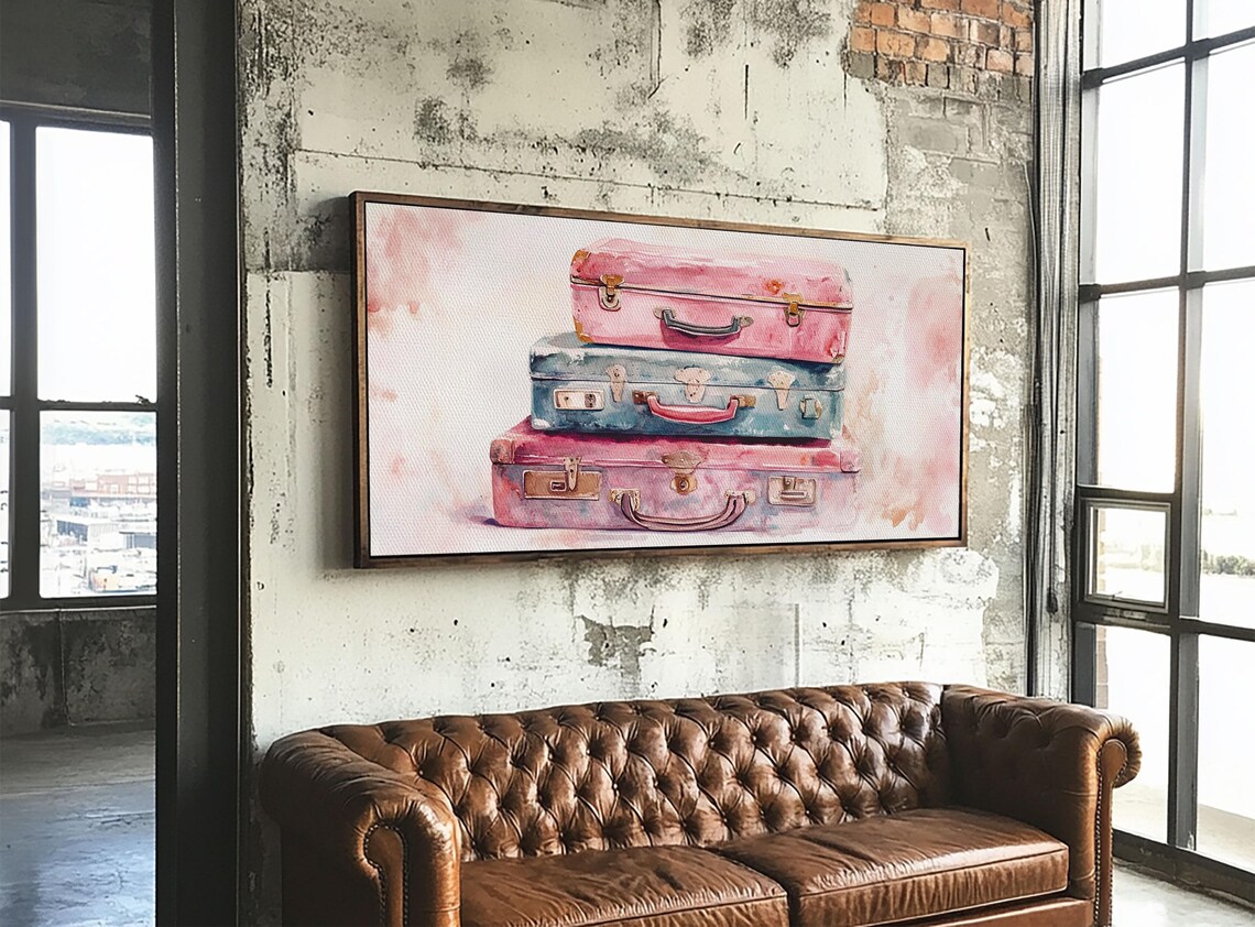 Vintage Suitcase Painting, Rustic Cottagecore Art Print