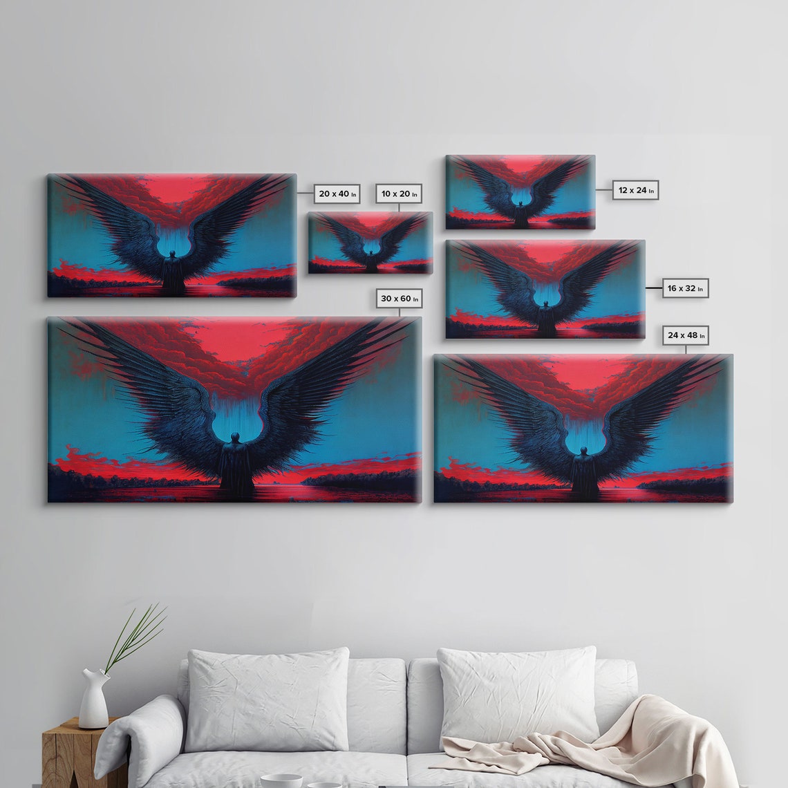 Gothic Dark Angel Giant Wings Blood Red Sky Over Water Poster - Image 2