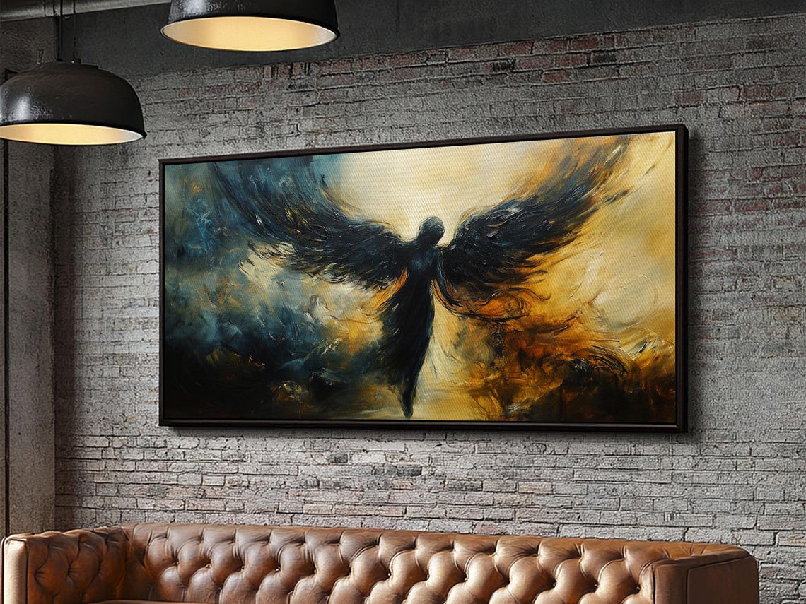Dark Angel Black Wings Rising Golden Clouds Gothic Fantasy Art Poster - Image 6
