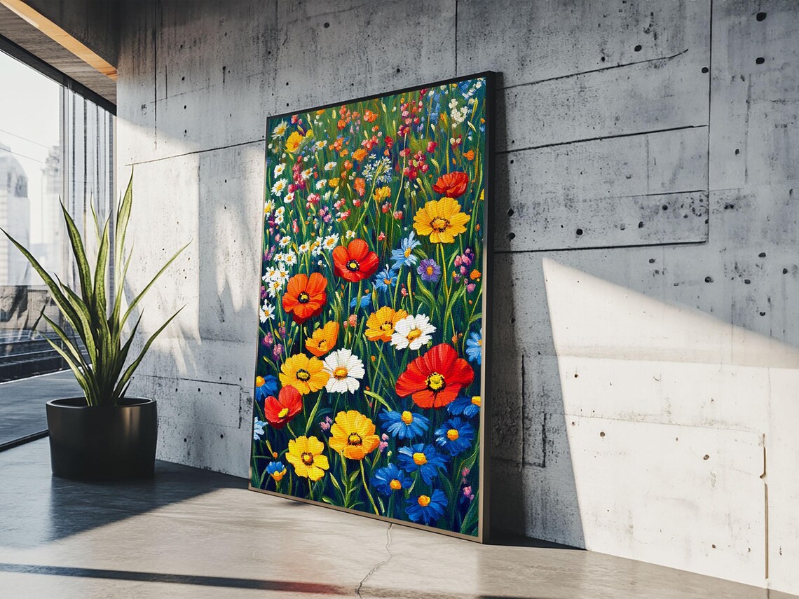 Vibrant Wildflower Field Red Poppies Colorful Floral Art Poster