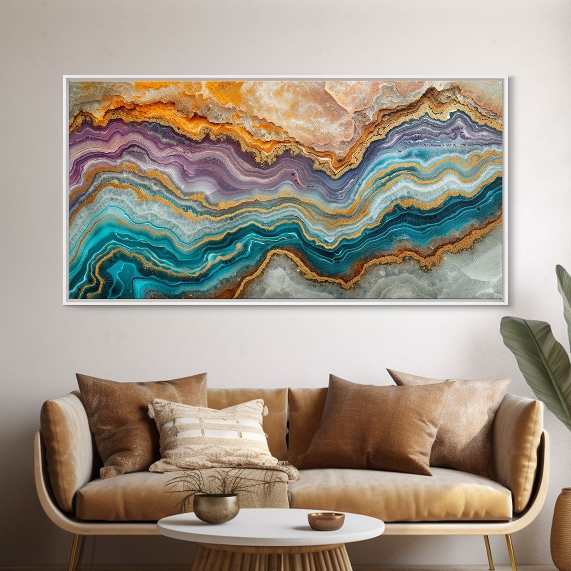 Teal Purple Gold Agate Marble Swirl Abstract Luxury Wall Art - Image 5