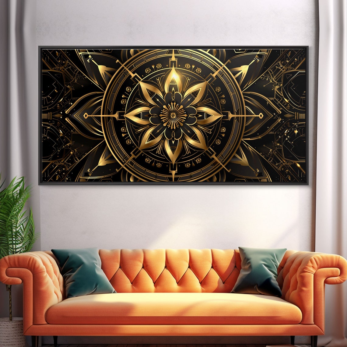 Black Gold Art Deco Floral Mandala Geometric Medallion Luxury Poster - Image 5