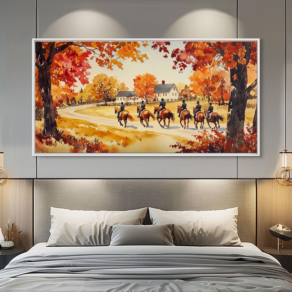 Equestrian Riders Heading To Autumn Farmhouse Watercolor Art Print - Image 4
