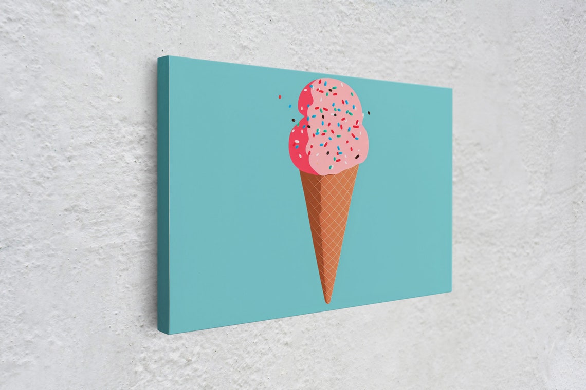 Retro Pop Art Pink Ice Cream Cone Sprinkles Turquoise Wall Art Poster - Image 4