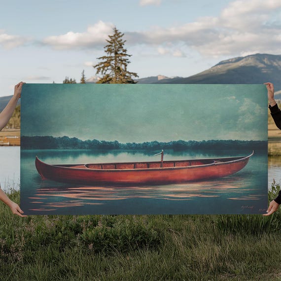 Painting Of A Canoe Lakehouse Art Ready To Hang Print Wall Art Framed Wall Art Mancave Wall Art
