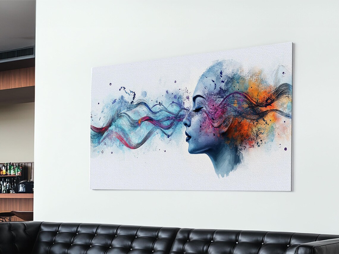 Woman Profile Colorful Flowing Hair Abstract Watercolor Art Poster - Image 4