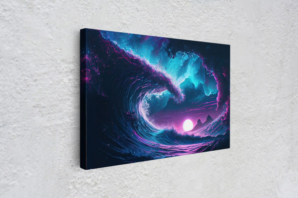 The Wave, Synthwave Style Ocean Sunset Art Print - Image 4