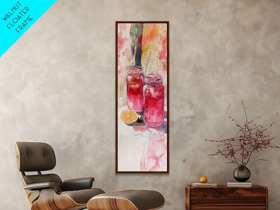 Watercolor Lemonade Glasses Framed Print Light Pink Wall Art Living Room Decor Gift Idea Cottagecore Boho Kitchen Artwork