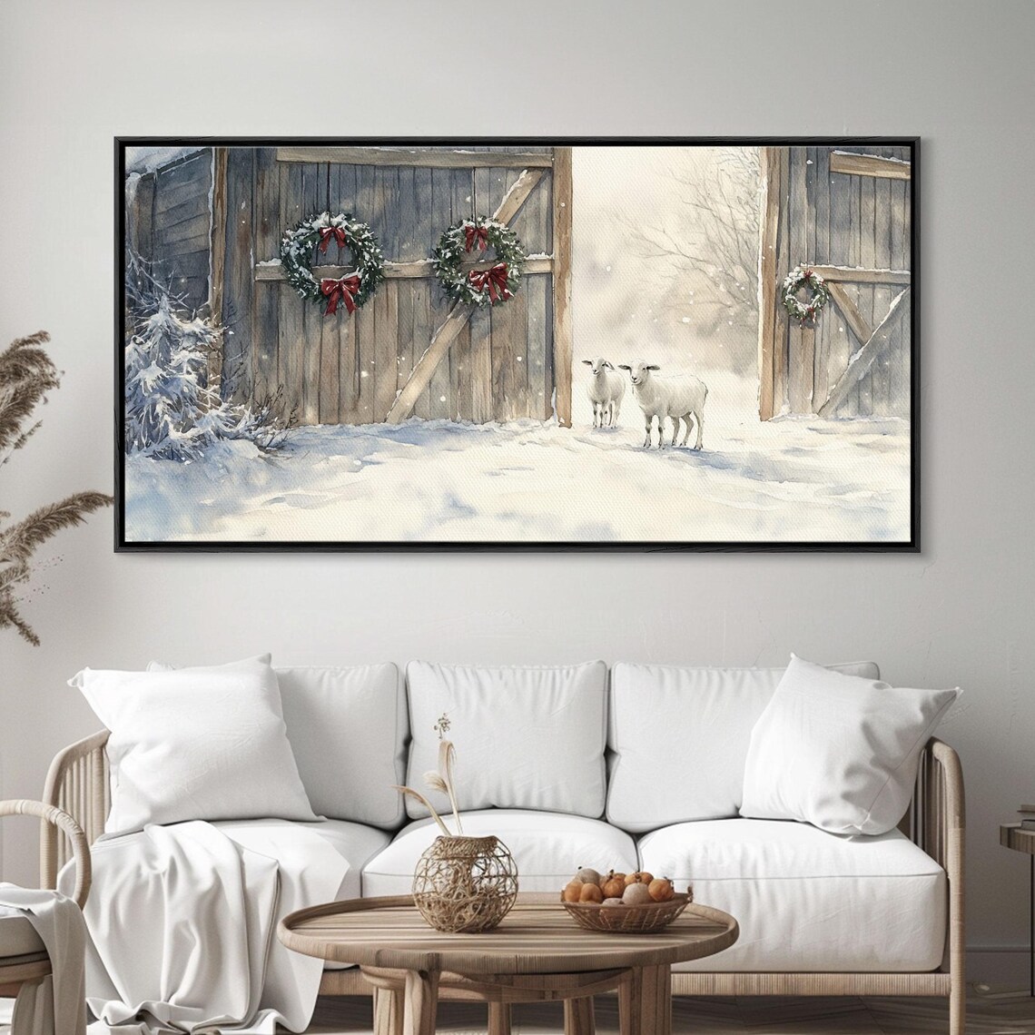 Snowy Barn Christmas Scene, Farmhouse Art Print - Image 6