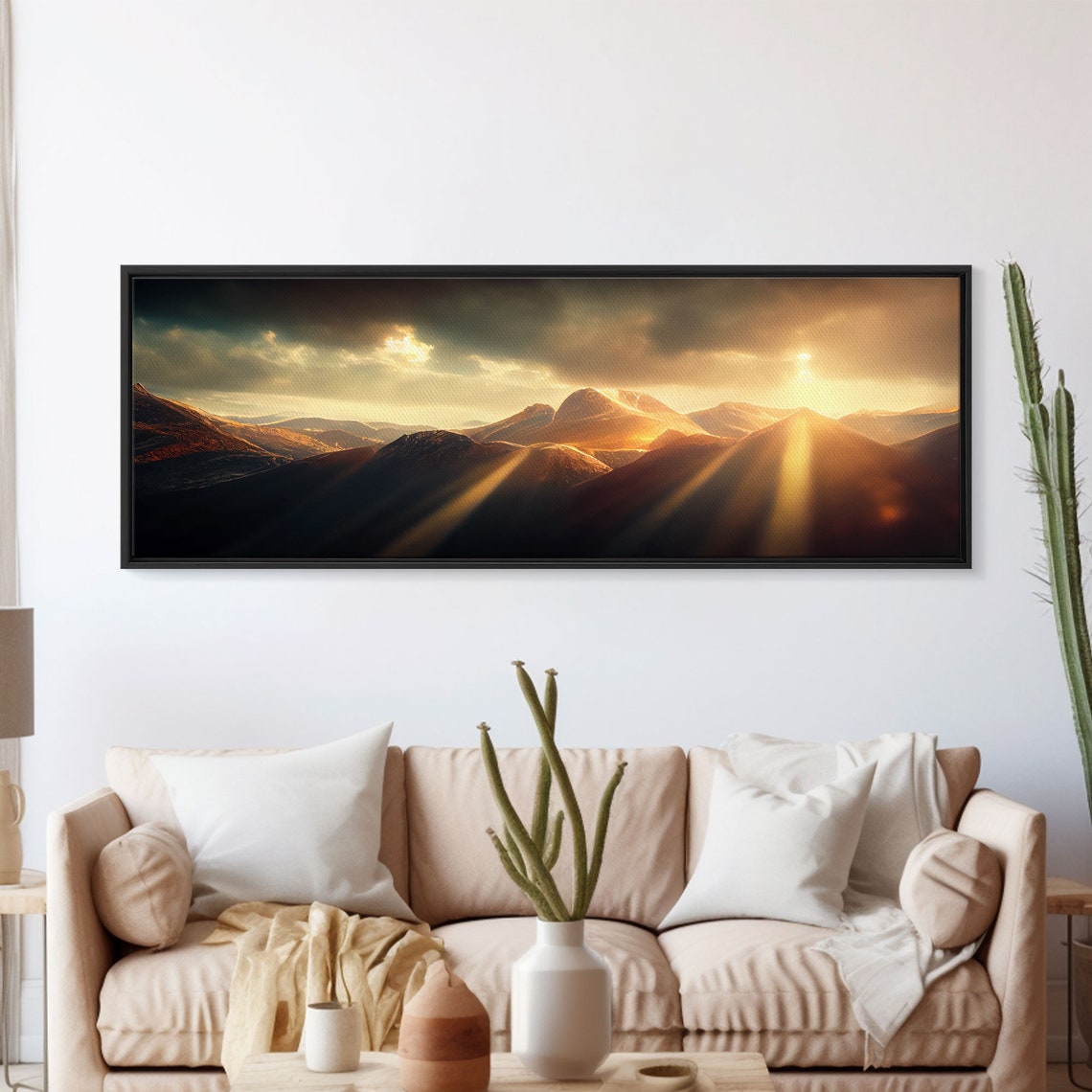 Sunrise Over The Mountains Ready To Hang Print Panoramic Art Above Bed Art Above Couch Art Above Sofa Landscape Decor