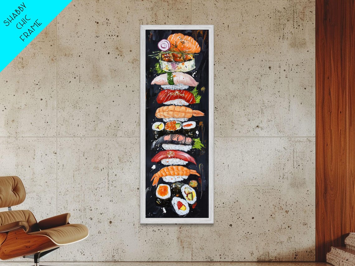 Colorful Sushi Tower Stacked Pieces On Black Kitchen Wall Poster - Image 3