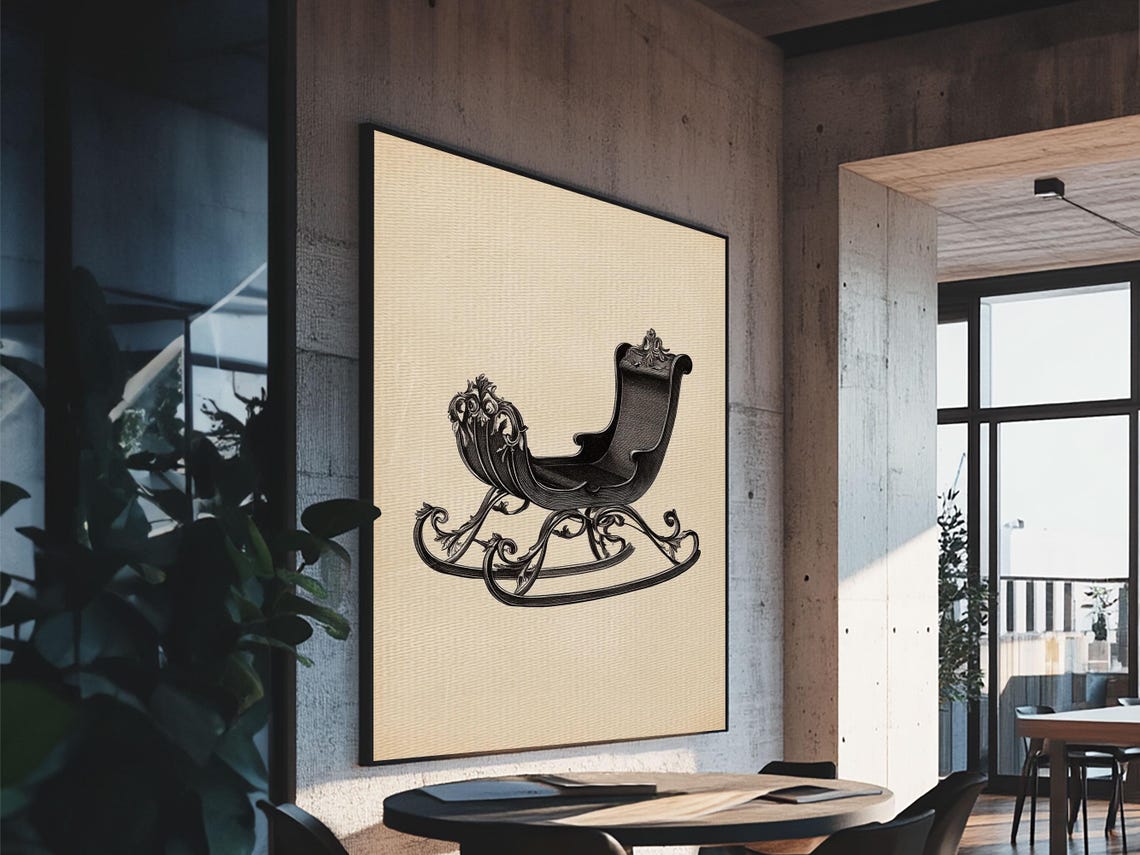 Antique Black Sleigh Engraving Vintage Christmas Winter Wall Poster - Image 2