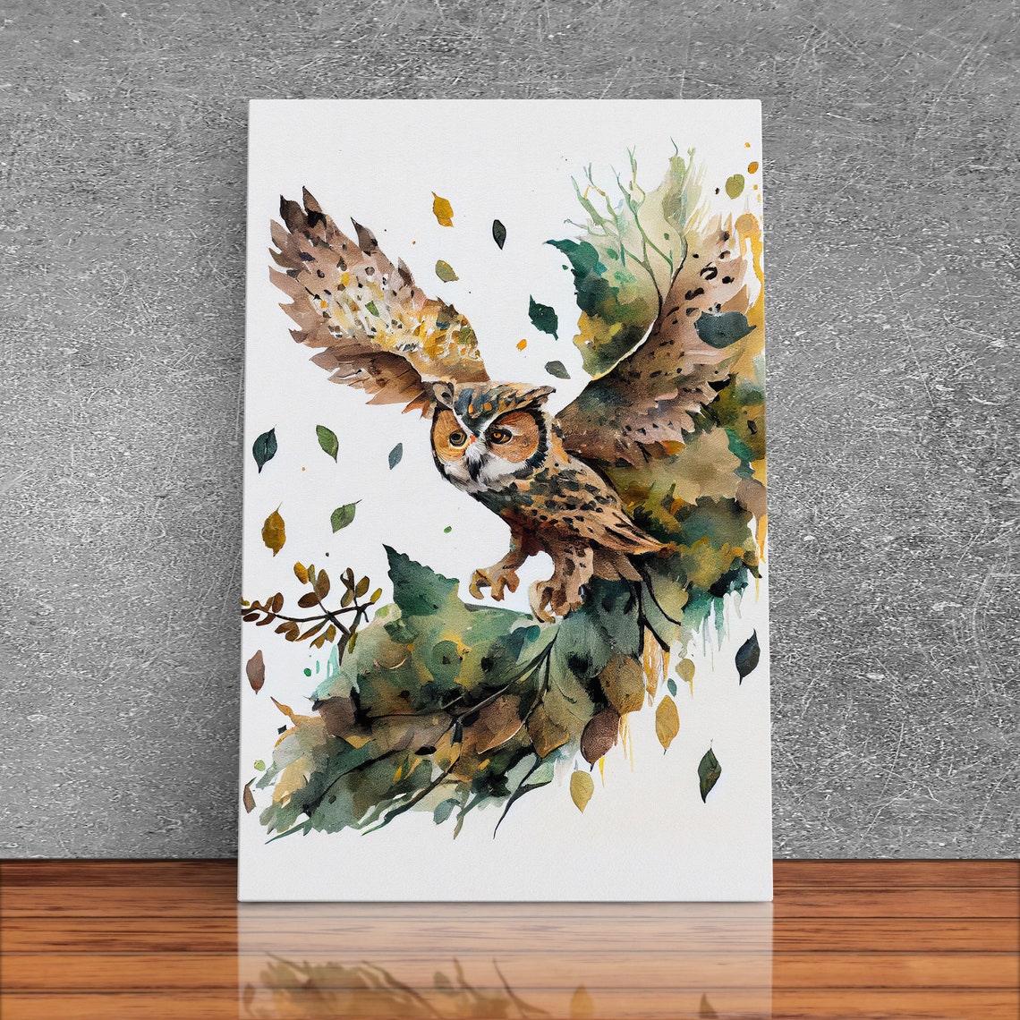 Owl In Flight Watercolor Painting Spreading Wings Bird Print - Image 4