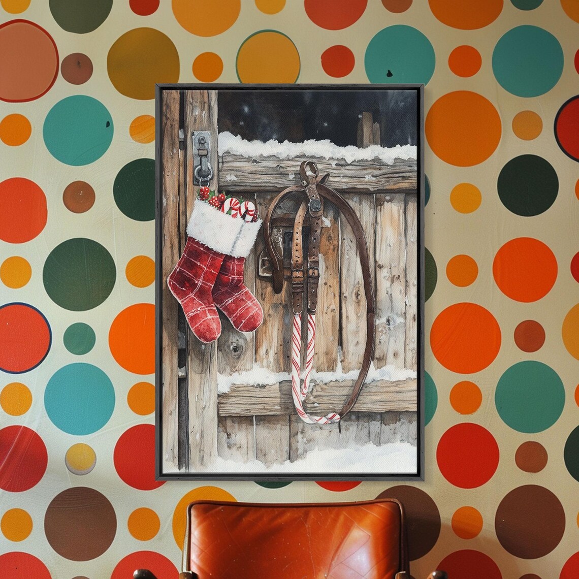 Wild West Christmas Art Print, Cowboy Stirrups & Stockings - Image 2