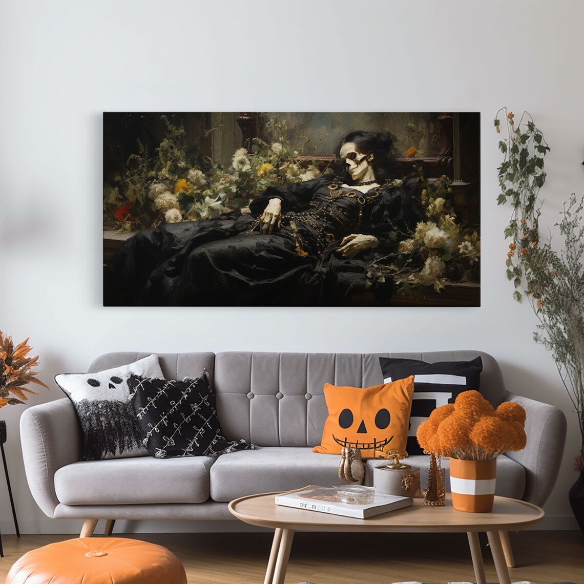 Just A Quick Nap Skeleton Lady Black Victorian Gown Flowers Gothic Art Poster - Image 5