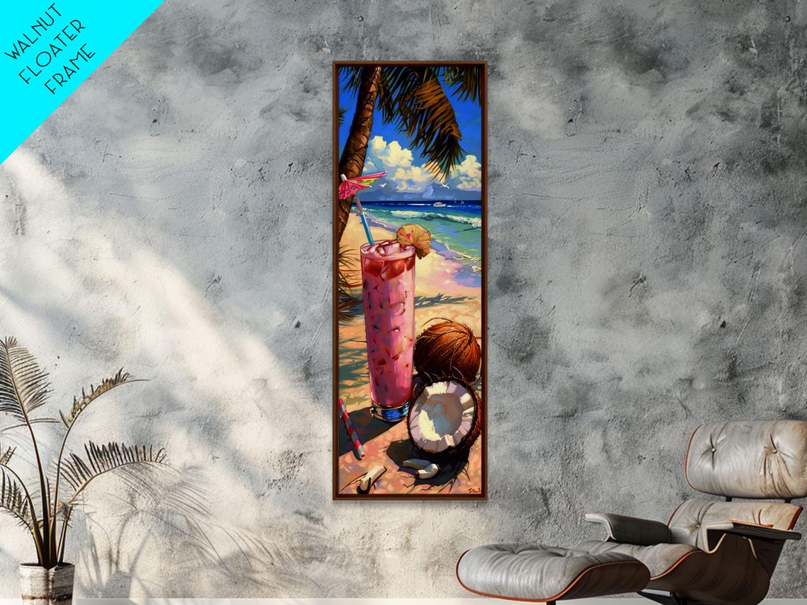 Tropical Kitchen Wall Art Print Framed On Colorful Bar Wall Art Print Tall And Narrow Framed Coastal Wall Art For Kitchen And Bar - Image 4