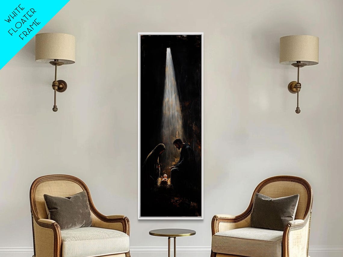 Tall Skinny Nativity Painting Print Christmas Wall Art Christmas Decor Nativity Oil Painting Jesues In His Manger - Image 4