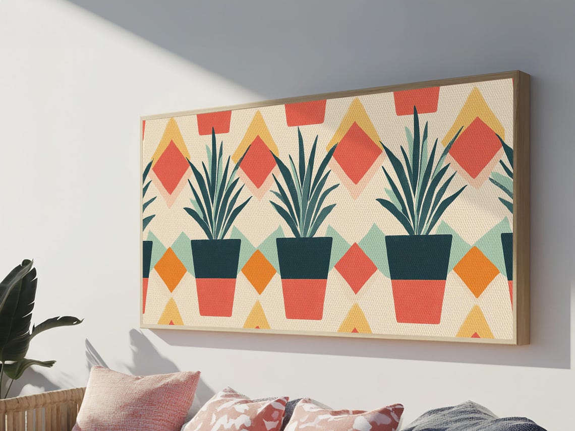Mid Century Botanical Potted Agave Plants Geometric Pattern Print - Image 6