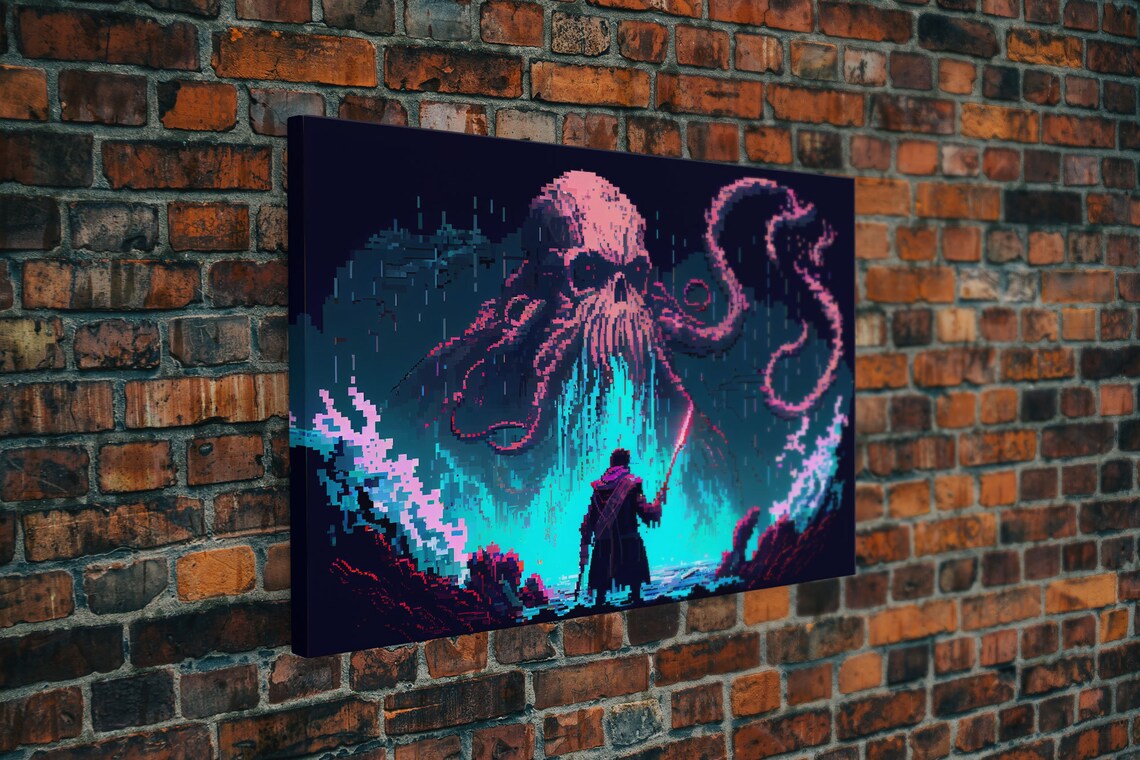 Warrior Vs Cthulhu RPG Concept Pixel Art Poster - Image 6