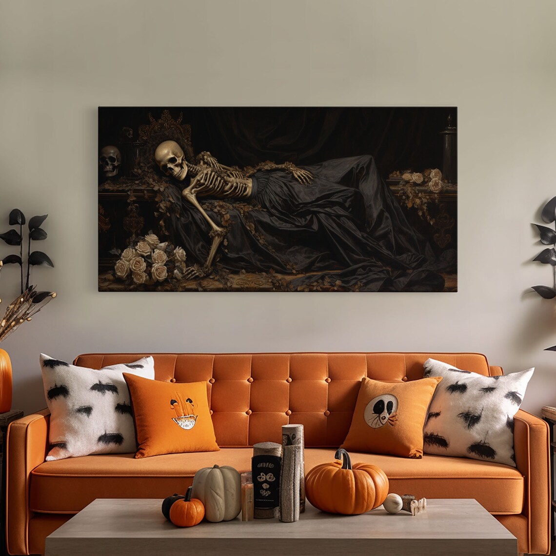 Sleeping Skeleton, Creepy Victorian Halloween Art Print - Image 4