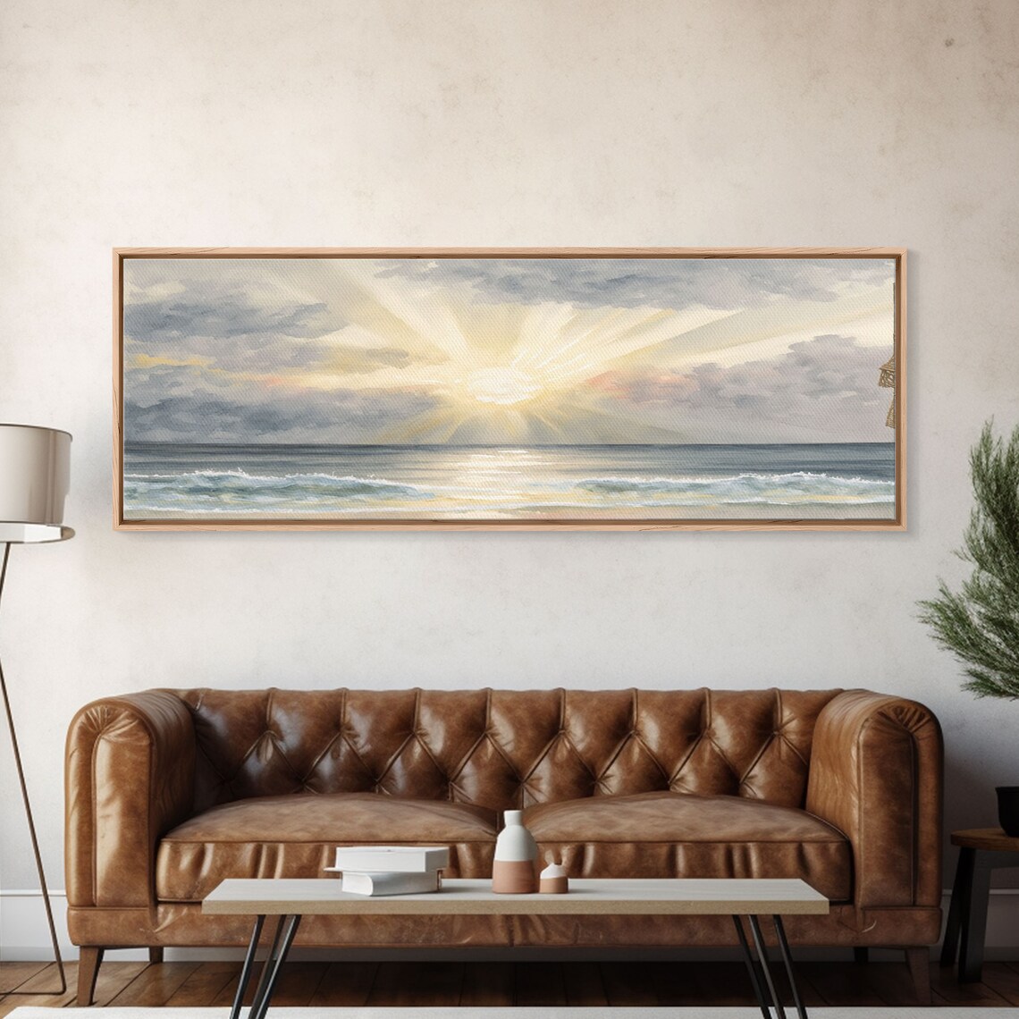Beach Sunset Watercolor Art Print, Panoramic Lakehouse - Image 5